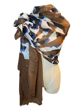 Abstract Print Sheer Scarf in Brown, Blue, Black